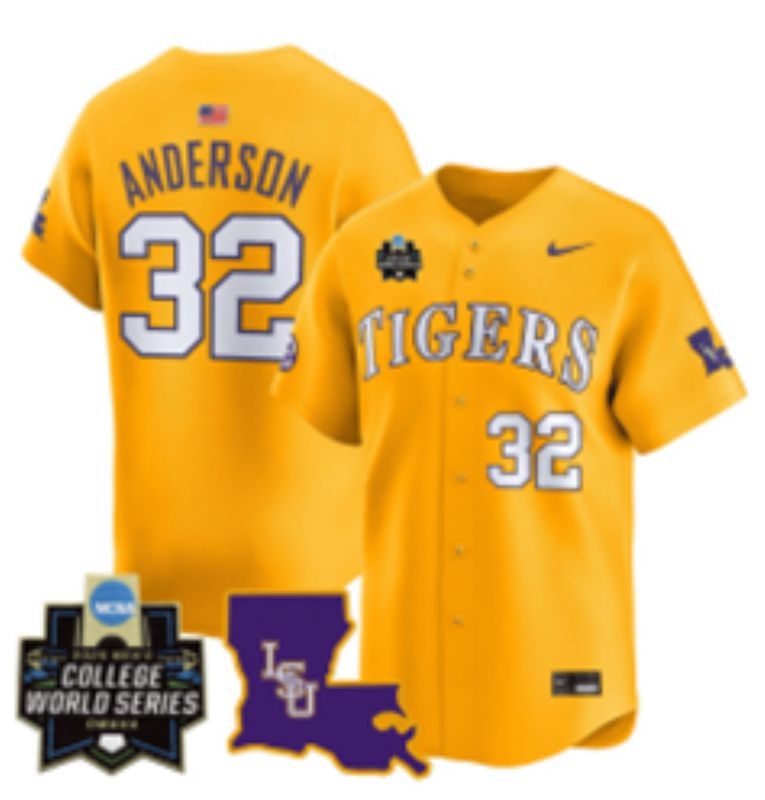 Men 2025 LSU Tigers #32 Anderson Yellow Joint Name Nike NCAA Jersey style 5